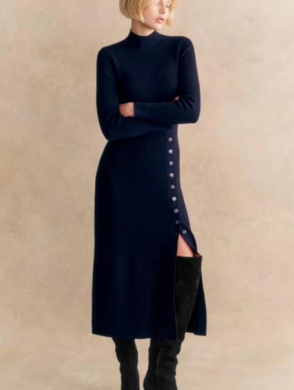 Sezane Harper Dress, Navy, Size S, NWT